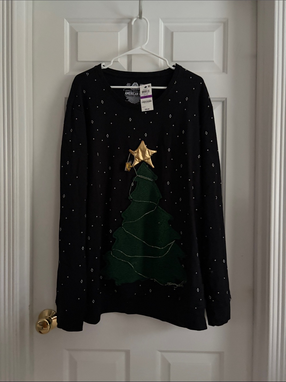 American Rag Black Sweater sweatshirt with light up Green 3D Tree and Gold Star